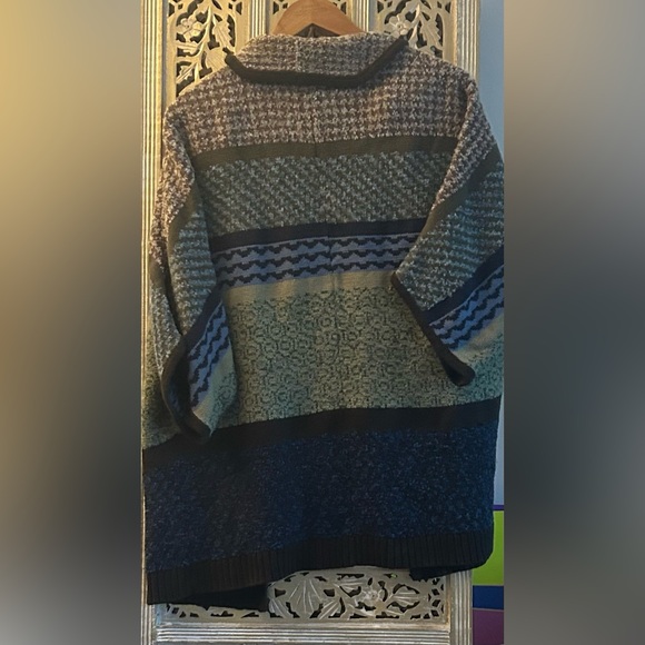 Liz Claiborne Open Front Cozy Sweater  cardigan top warm casual blue green - Picture 2 of 5